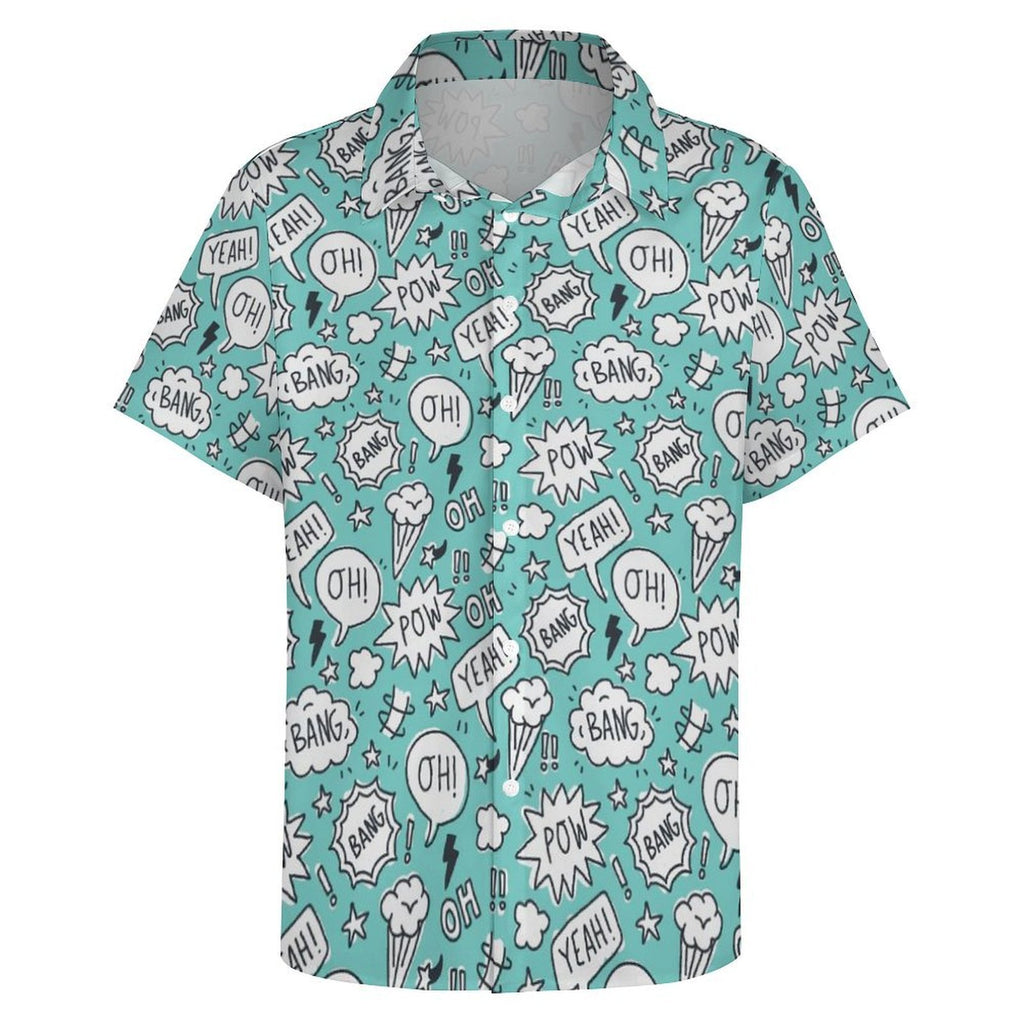 Comic Book Speech Bubbles Women's Collared Pocketless Short Sleeve Shirt
