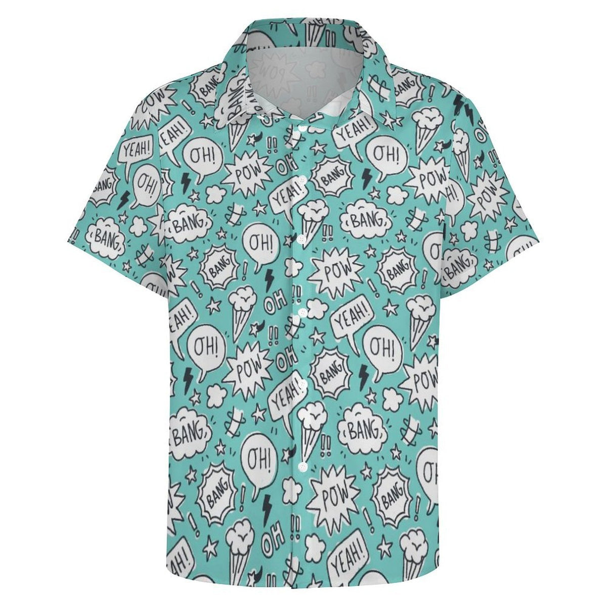 Comic Book Speech Bubbles Women's Collared Pocketless Short Sleeve Shirt