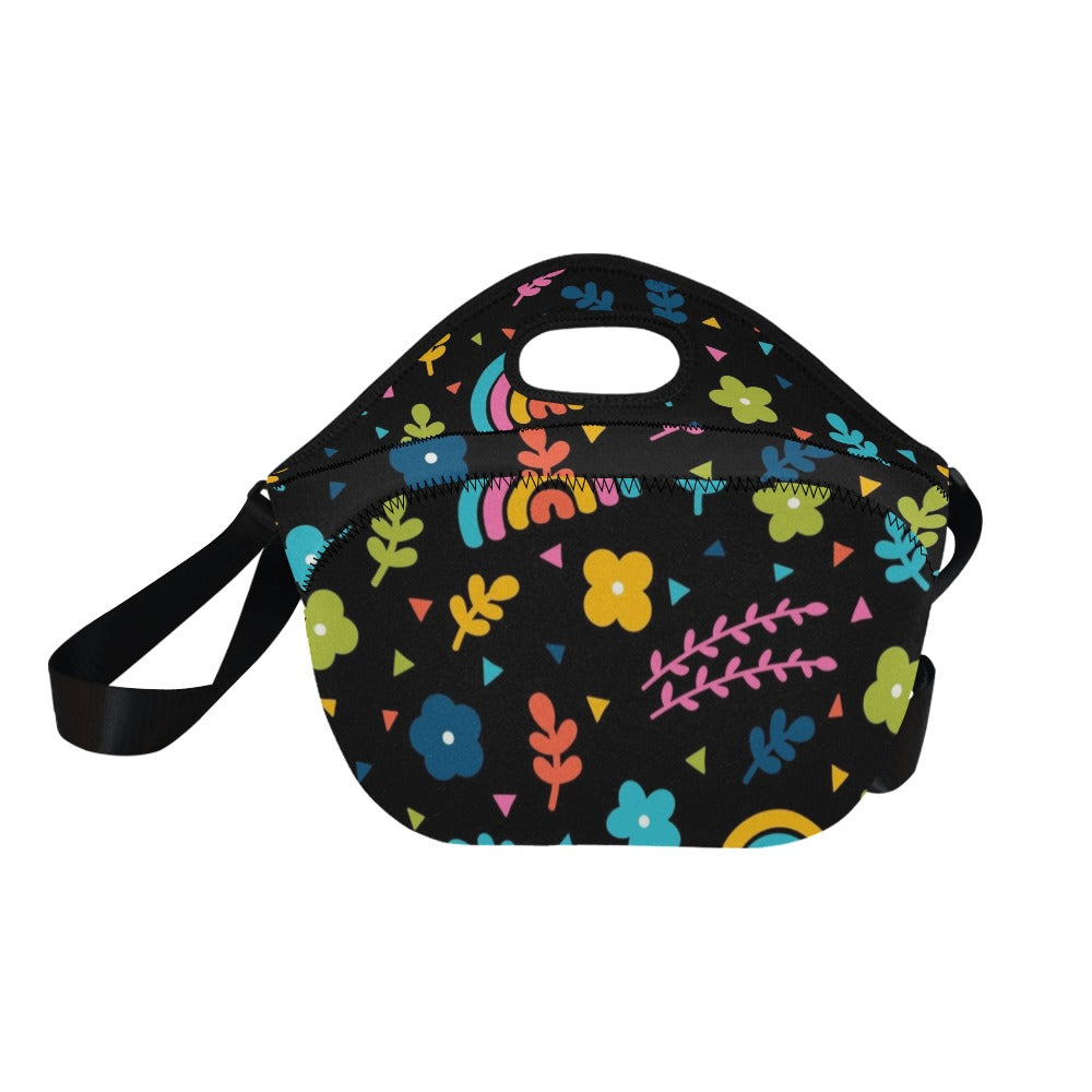 Rainbows And Flowers Neoprene Lunch Bag/Large (Model 1669) Neoprene Lunch Bag Printed Offshore