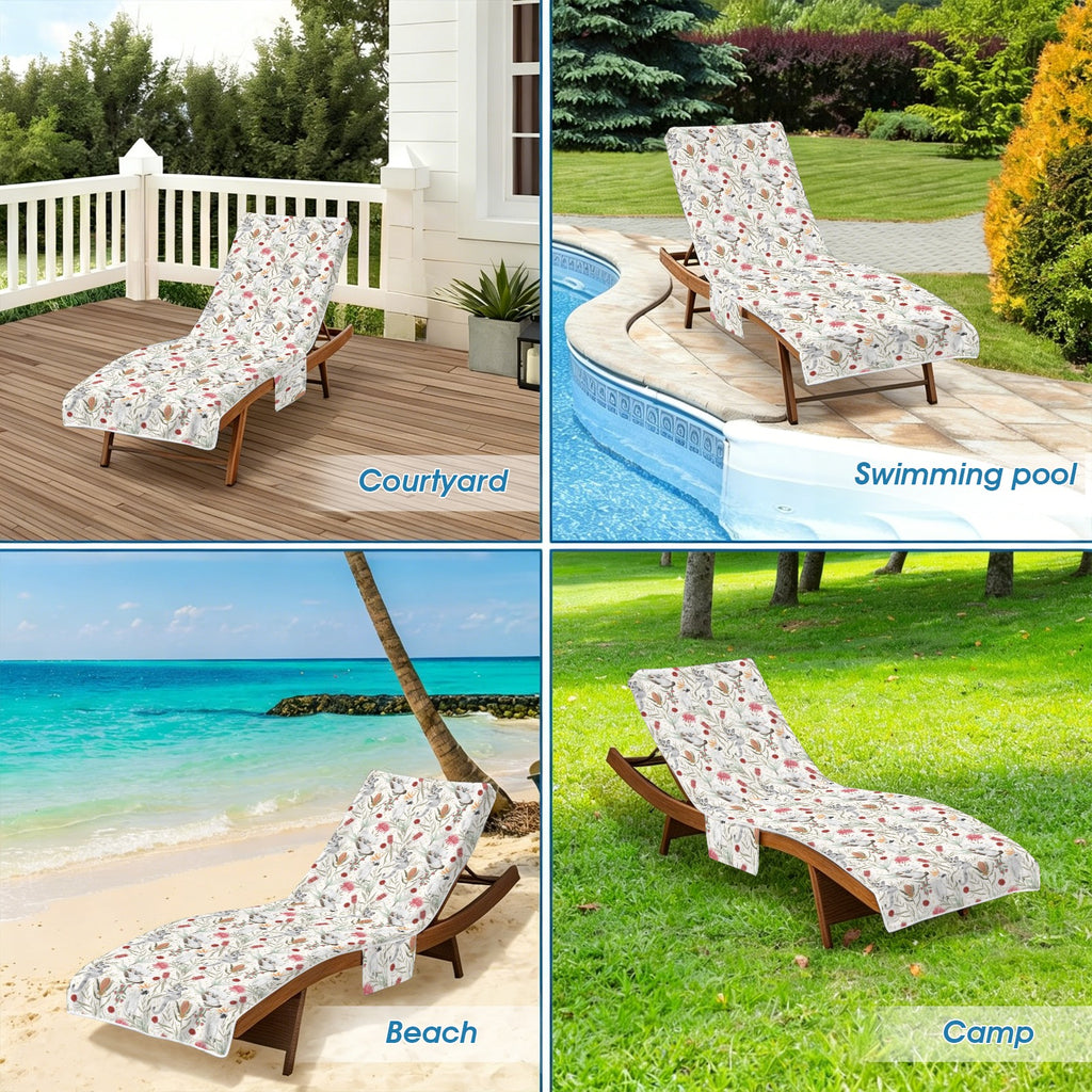 Australian Plants And Animals Beach Chair Towel Cover with Side Pockets