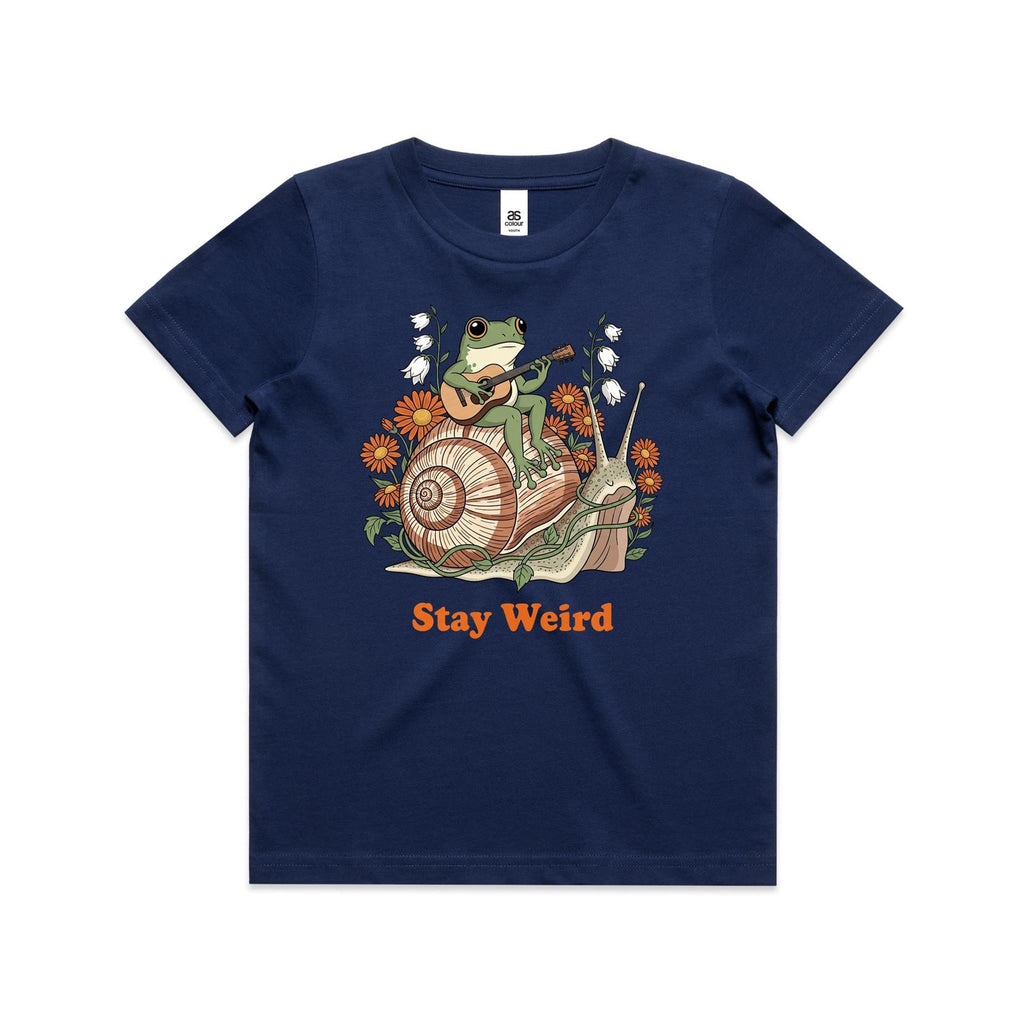Stay Weird, Guitar Playing Frog On A Snail Kid's AS Colour T-shirt Cobalt Kids Youth T-shirt animal Music Printed In Australia