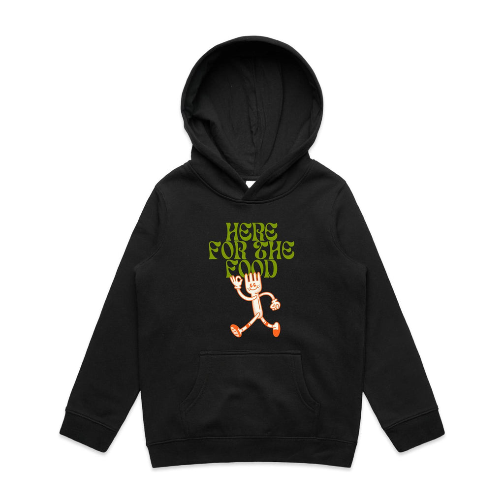 Here For The Food - Kids Hoodie Black Kids Hoodie Food Printed In Australia