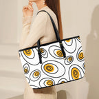 Abstract Eggs - Leather Tote Bag-Large