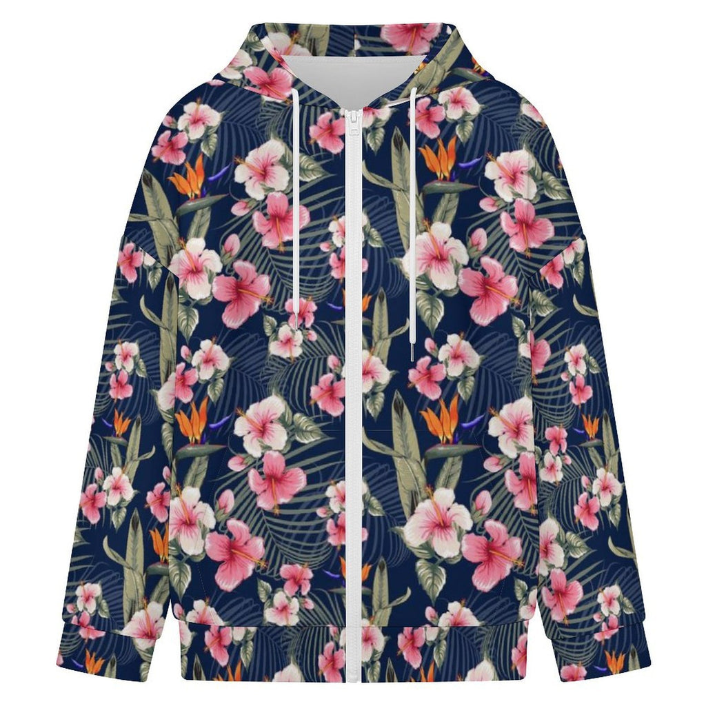 Dark Hawaiian Floral Women's Full-Zip Hoodie