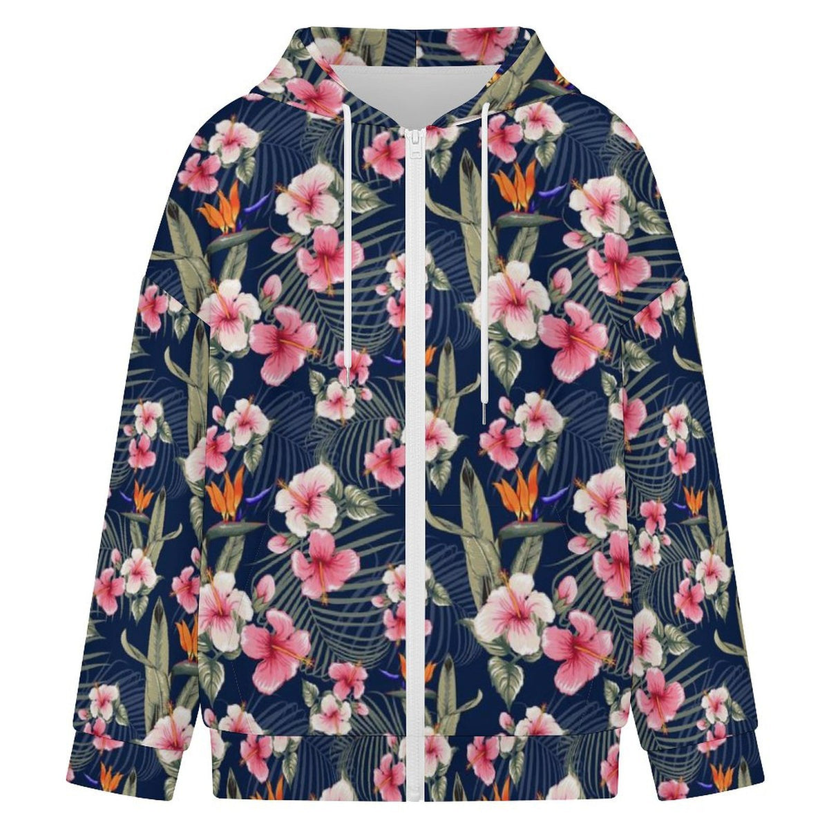 Dark Hawaiian Floral Women's Full-Zip Hoodie