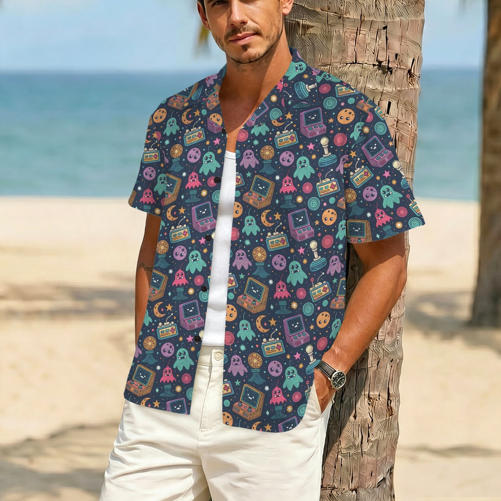 Space Arcade Men's Crinkle Hawaiian Shirt