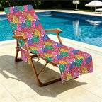 Bright And Bold Flowers Beach Chair Towel Cover with Side Pockets