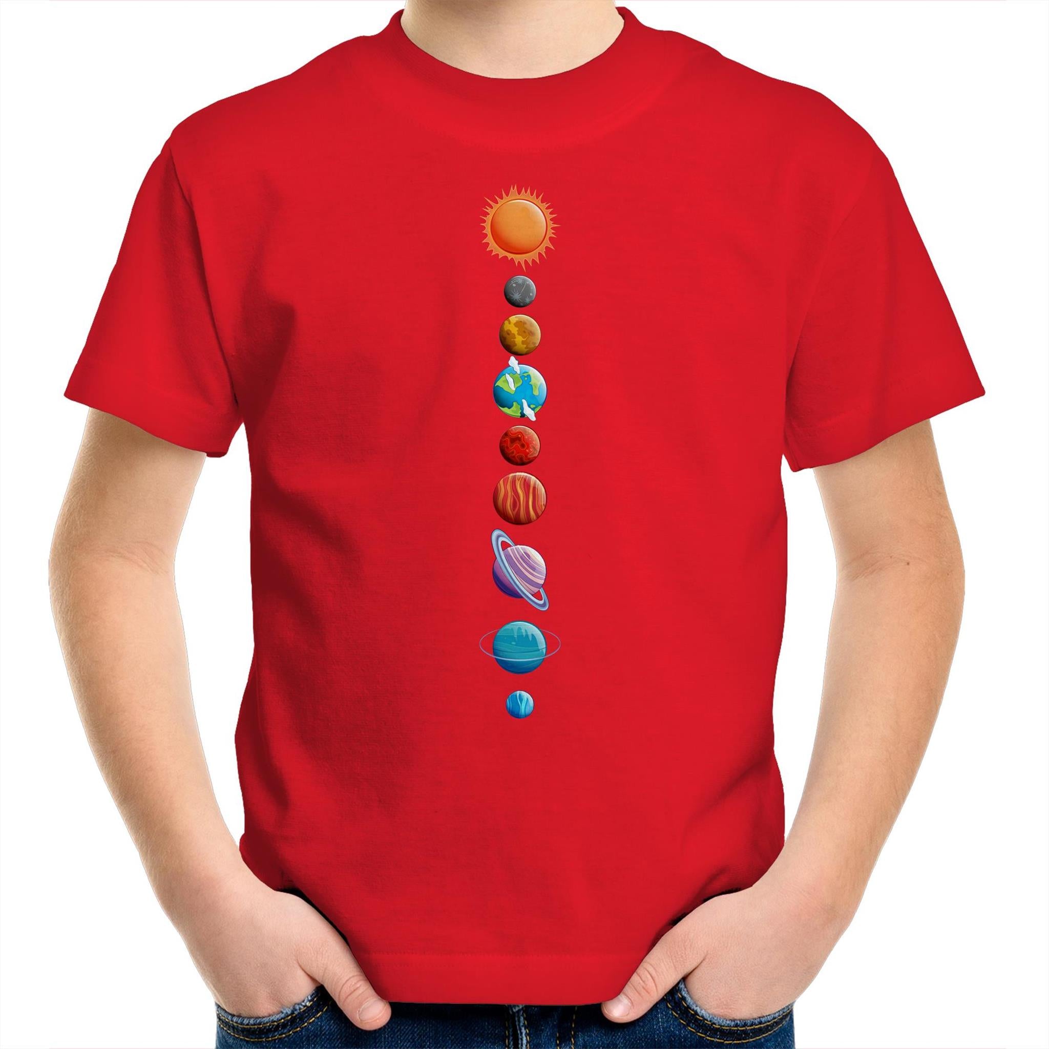 Our Solar System - Kids Youth T-Shirt Red Kids Youth T-shirt Printed In Australia Space