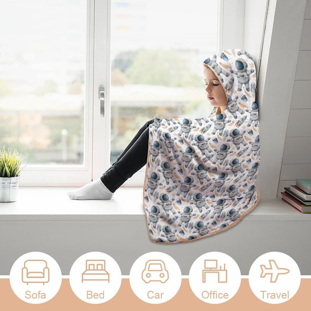 Astronauts And Rockets Kids Hooded Blanket 100cm x 130cm
