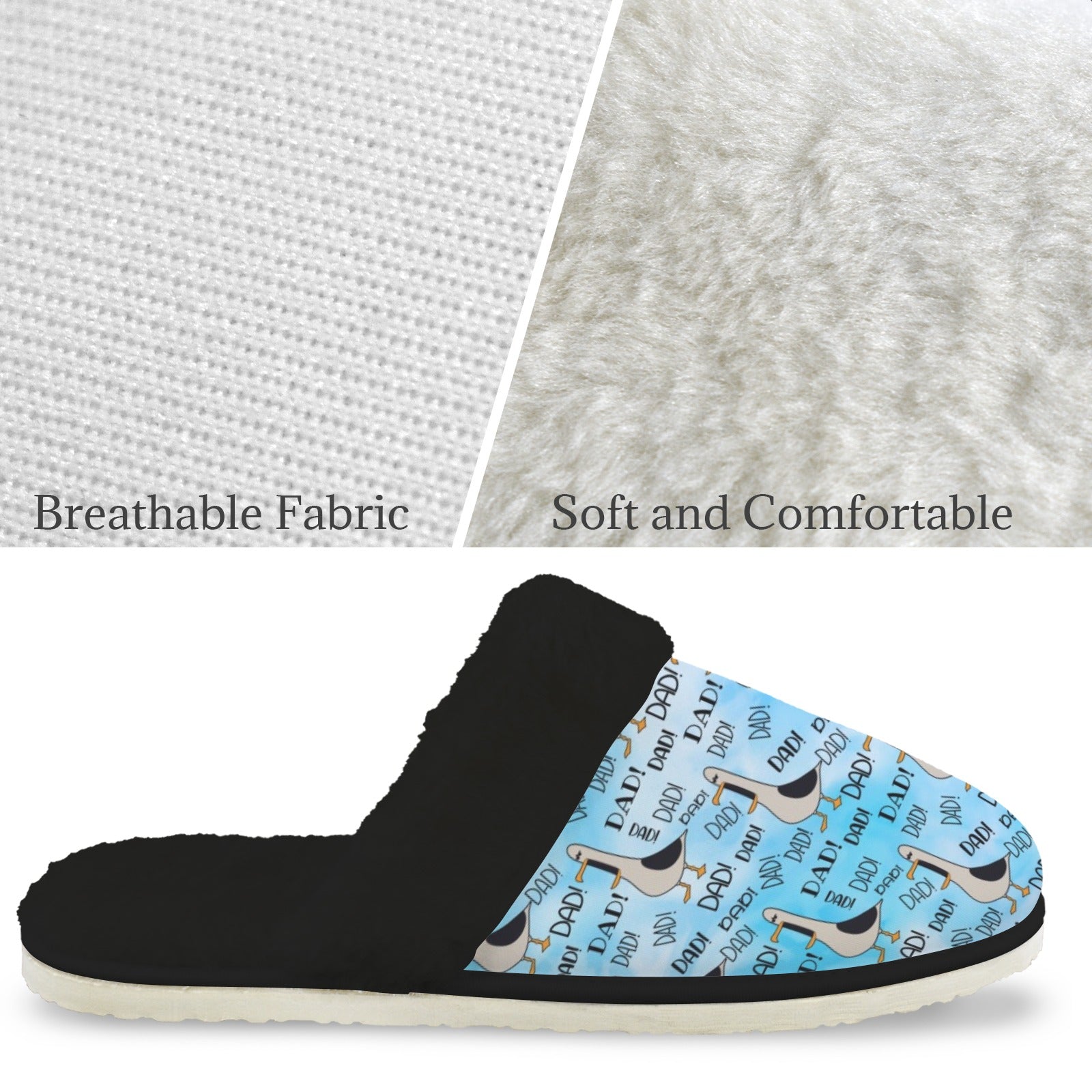 Dad Seagull - Men's Fur Trim Thick-Sole Indoor Slippers Men's Fur Trimmed Slippers animal Dad Printed Offshore