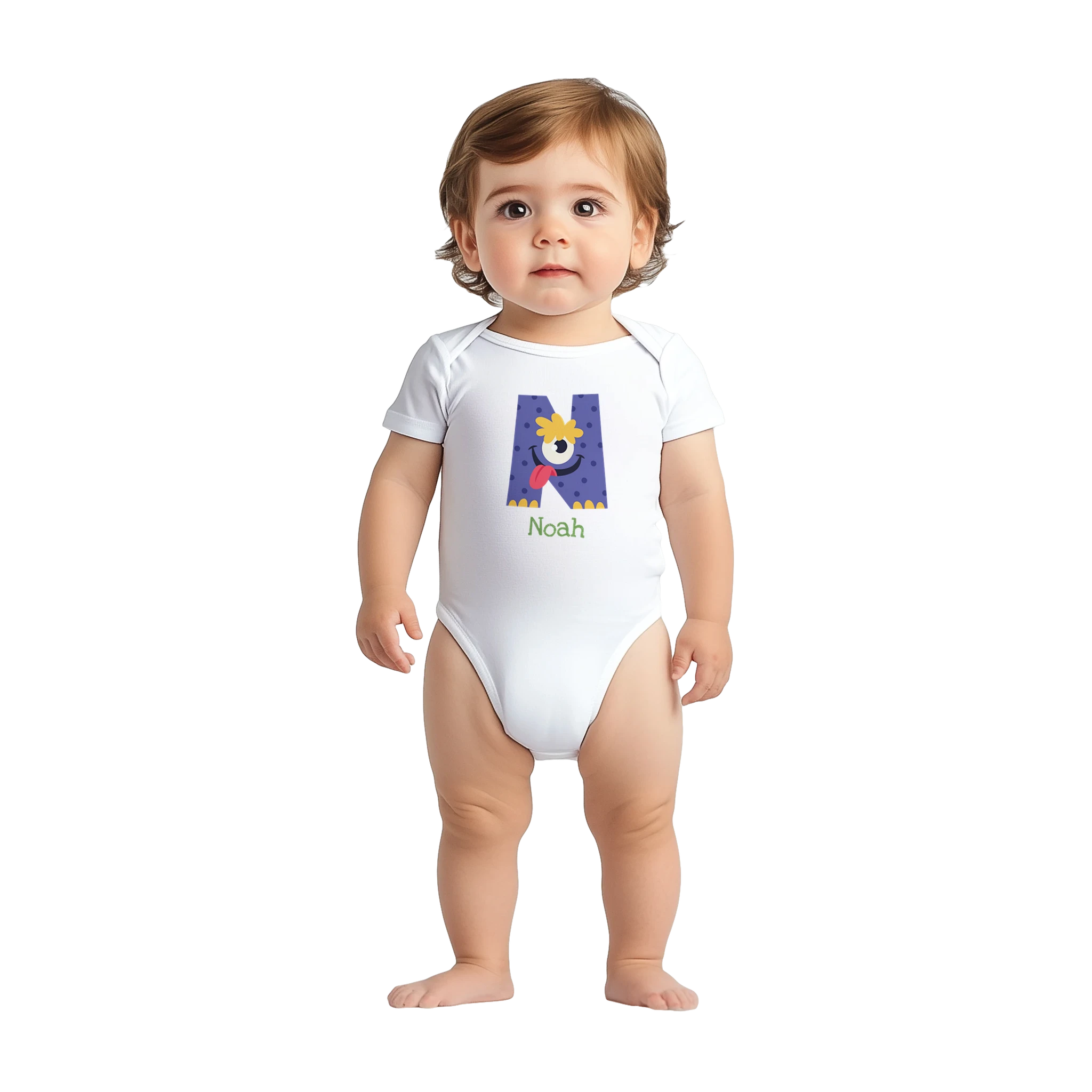 Monster Initial - Personalised Classic Baby Short Sleeve Bodysuit Personalised Baby Bodysuit customise Globally Fulfilled personalise