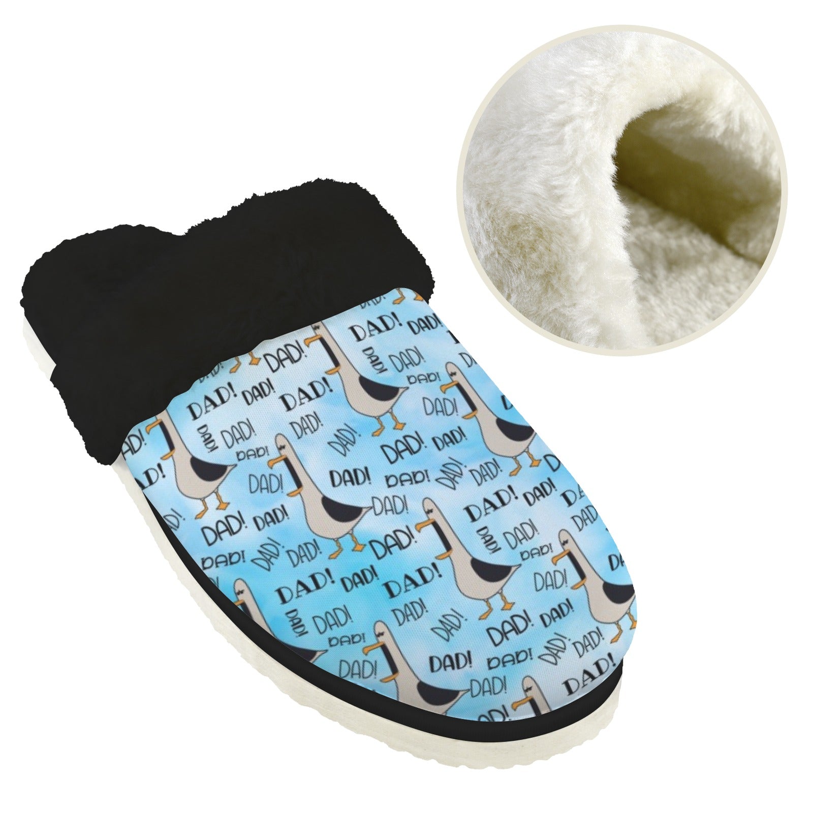Dad Seagull - Men's Fur Trim Thick-Sole Indoor Slippers Men's Fur Trimmed Slippers animal Dad Printed Offshore