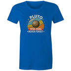 Never Forget Pluto - Womens T-shirt Bright Royal Womens T-shirt Printed In Australia Space