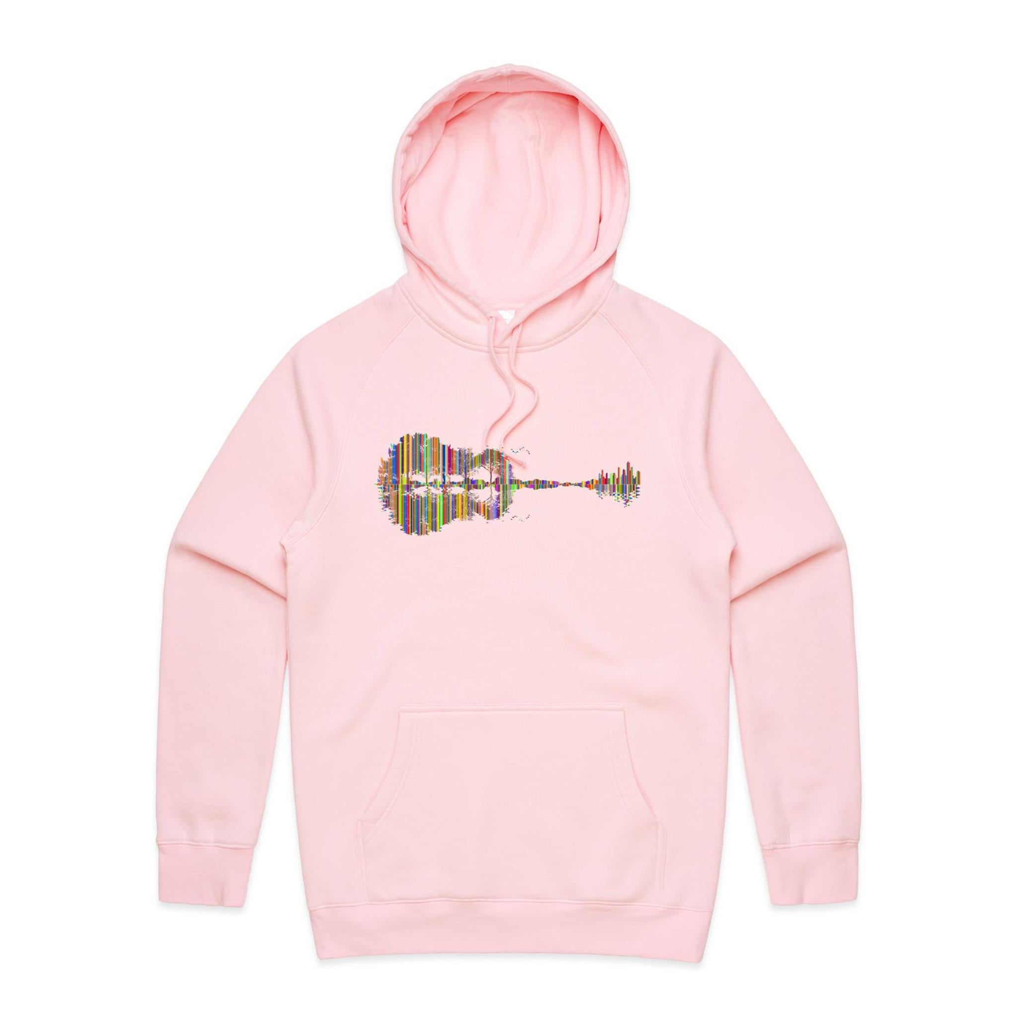 Guitar Reflection In Colour - Mens Hoodie Pink Mens Hoodie Music Printed In Australia