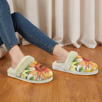 Watercolour Sunflower Women's Fur Trim Thick-Sole Indoor Slippers Women's Fur Trimmed Slippers Plants Printed Offshore