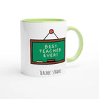 Personalised - Best Teacher Ever, Blackboard - White 11oz Ceramic Mug with Colour Inside Personalised 11oz Mug