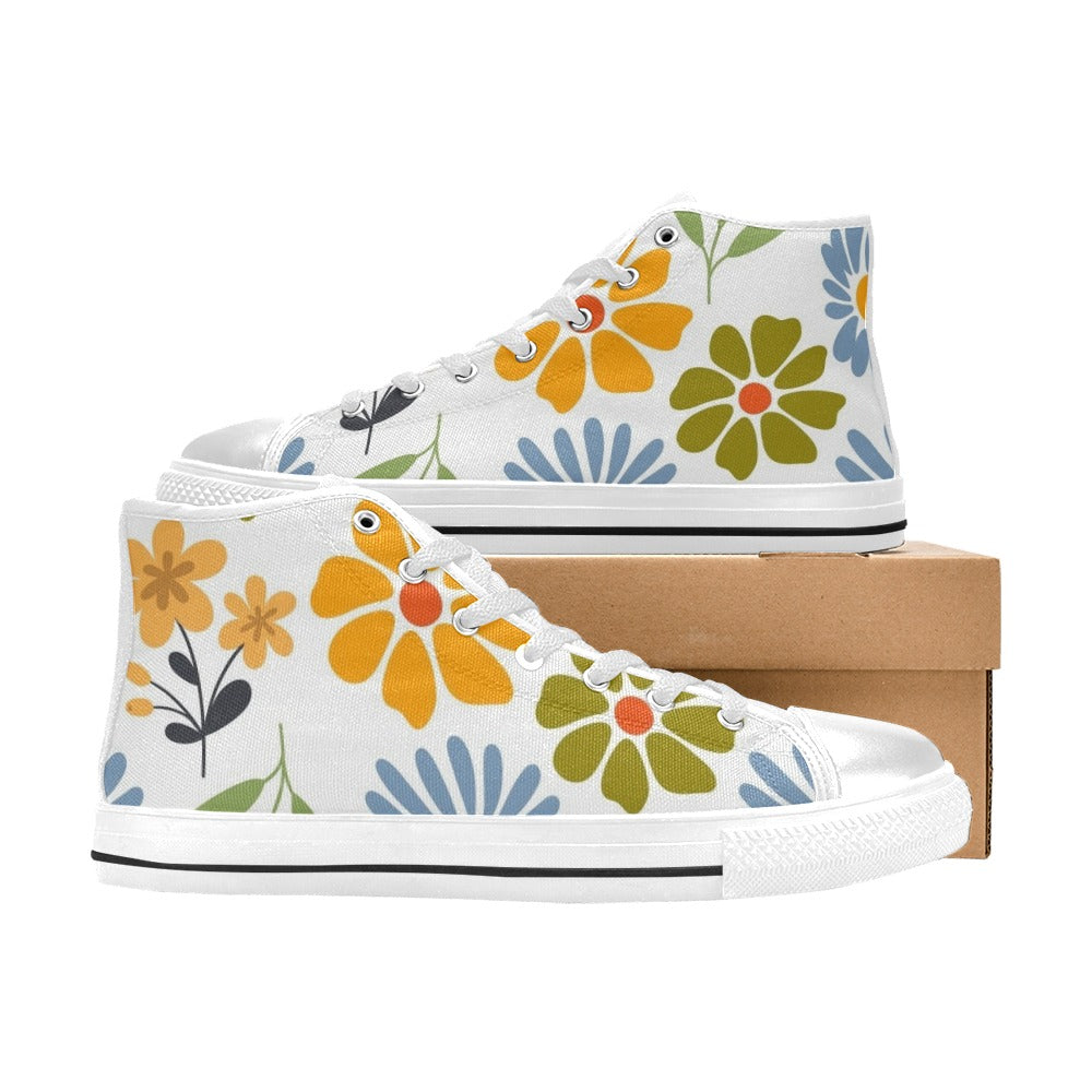 Vintage Boho Flowers Women's High Top Canvas Shoes Womens Classic High Top Shoes Plants Printed Offshore