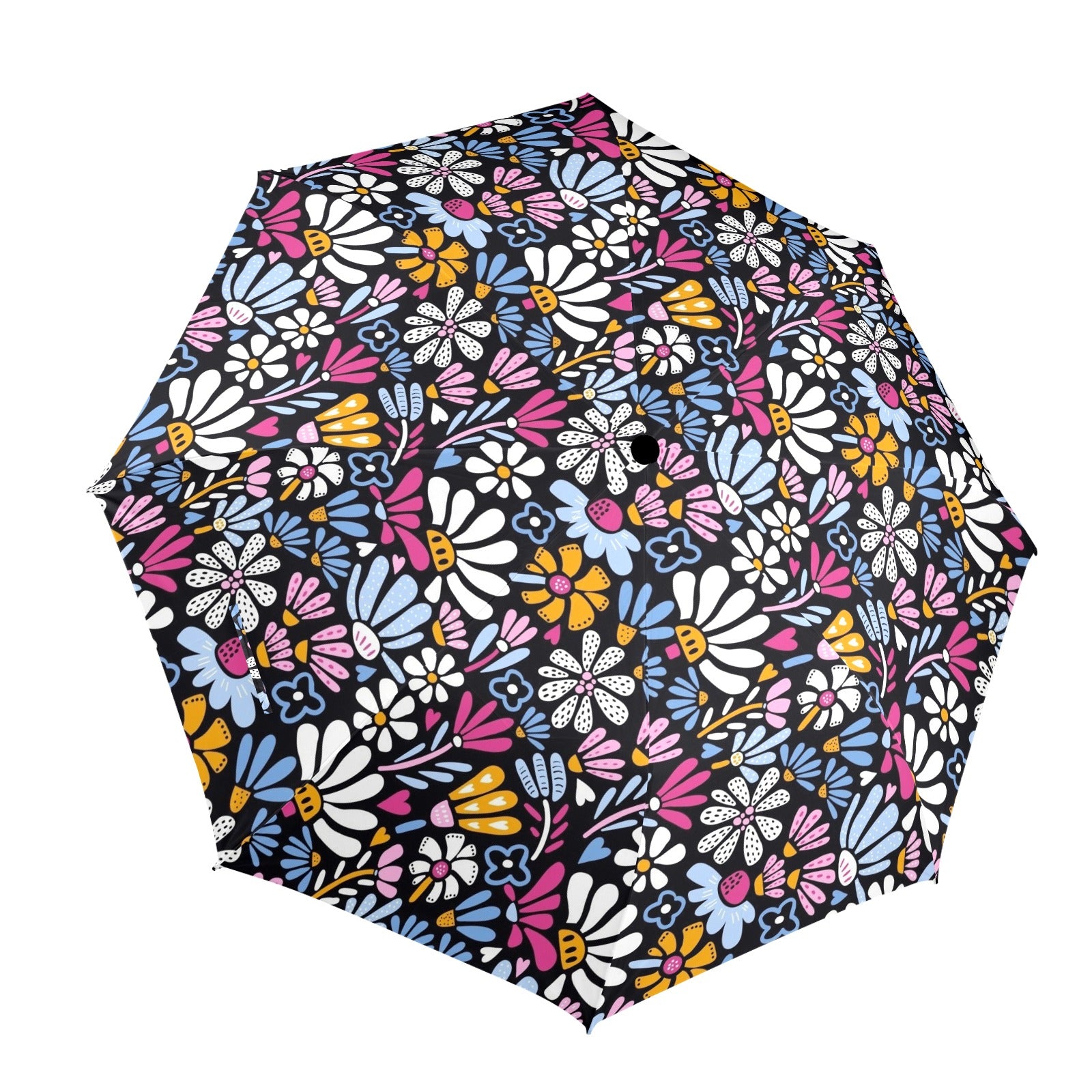 Graphic Flowers On Black Umbrella One Size Umbrella Plants Printed Offshore