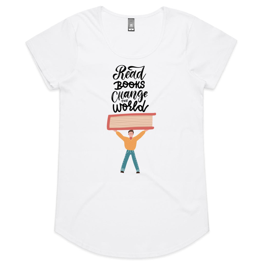 Read Books, Change The World - Womens Scoop Neck T-Shirt White Womens Scoop Neck T-shirt Printed In Australia Reading