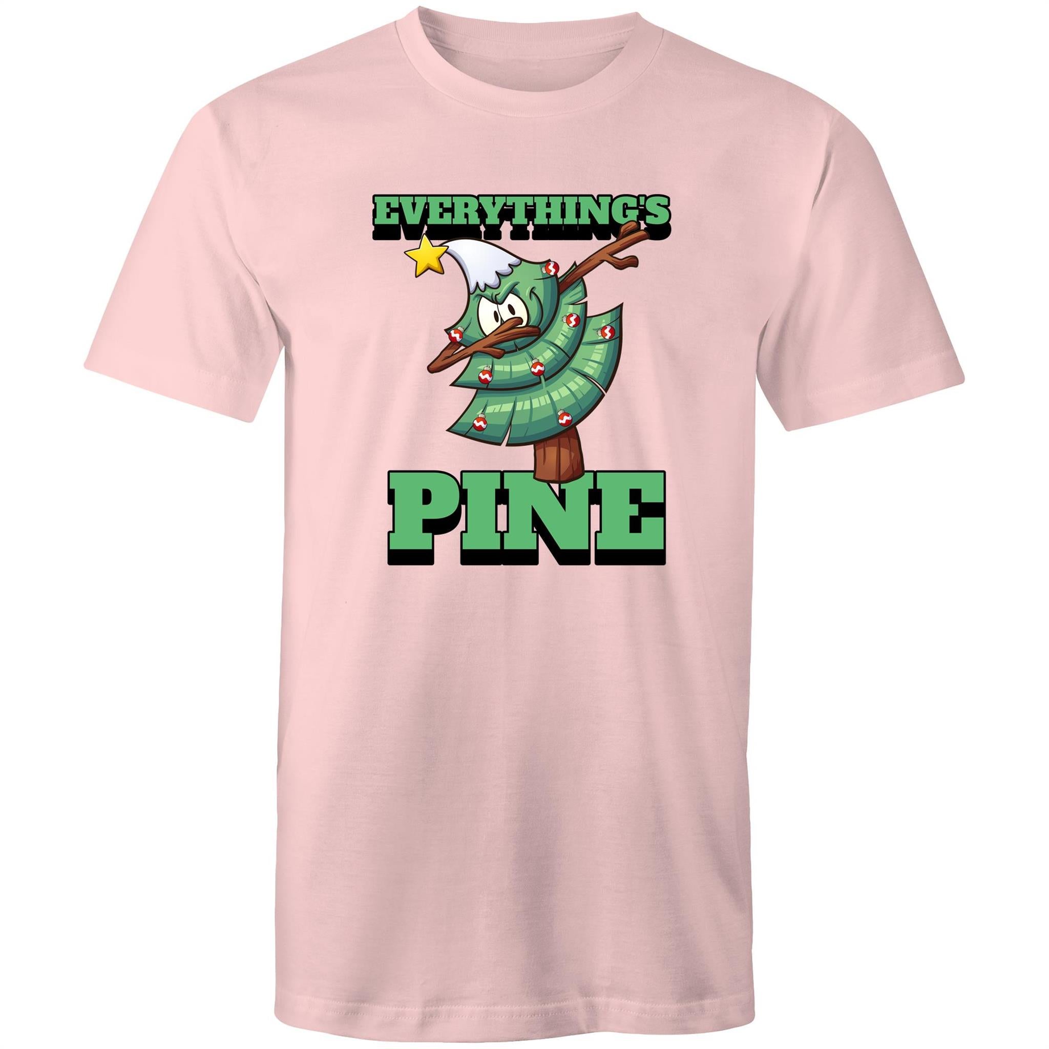 Everything's Pine, Christmas - Mens T-Shirt Pink Mens Christmas T-shirt Christmas Printed In Australia