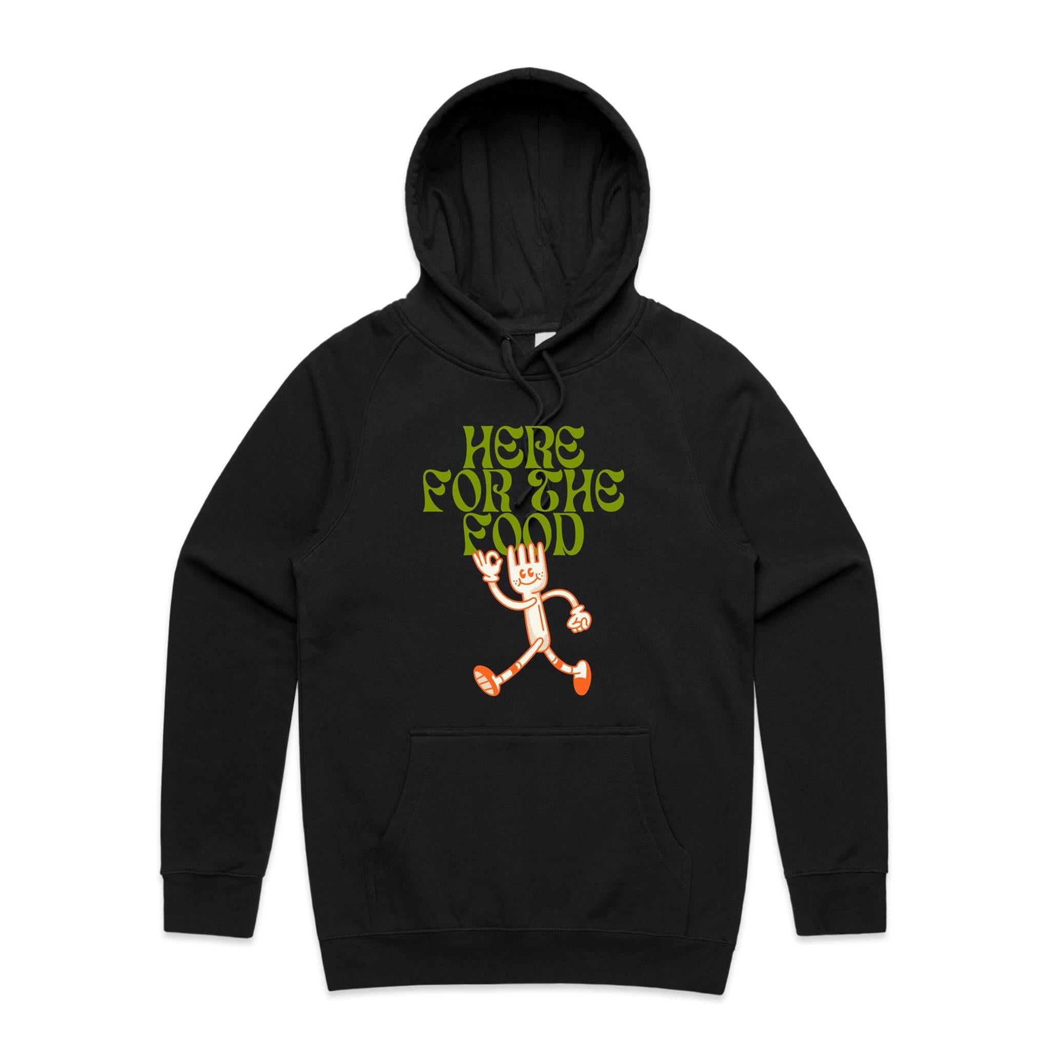 Here For The Food - Mens Hoodie Black Mens Hoodie Food Printed In Australia