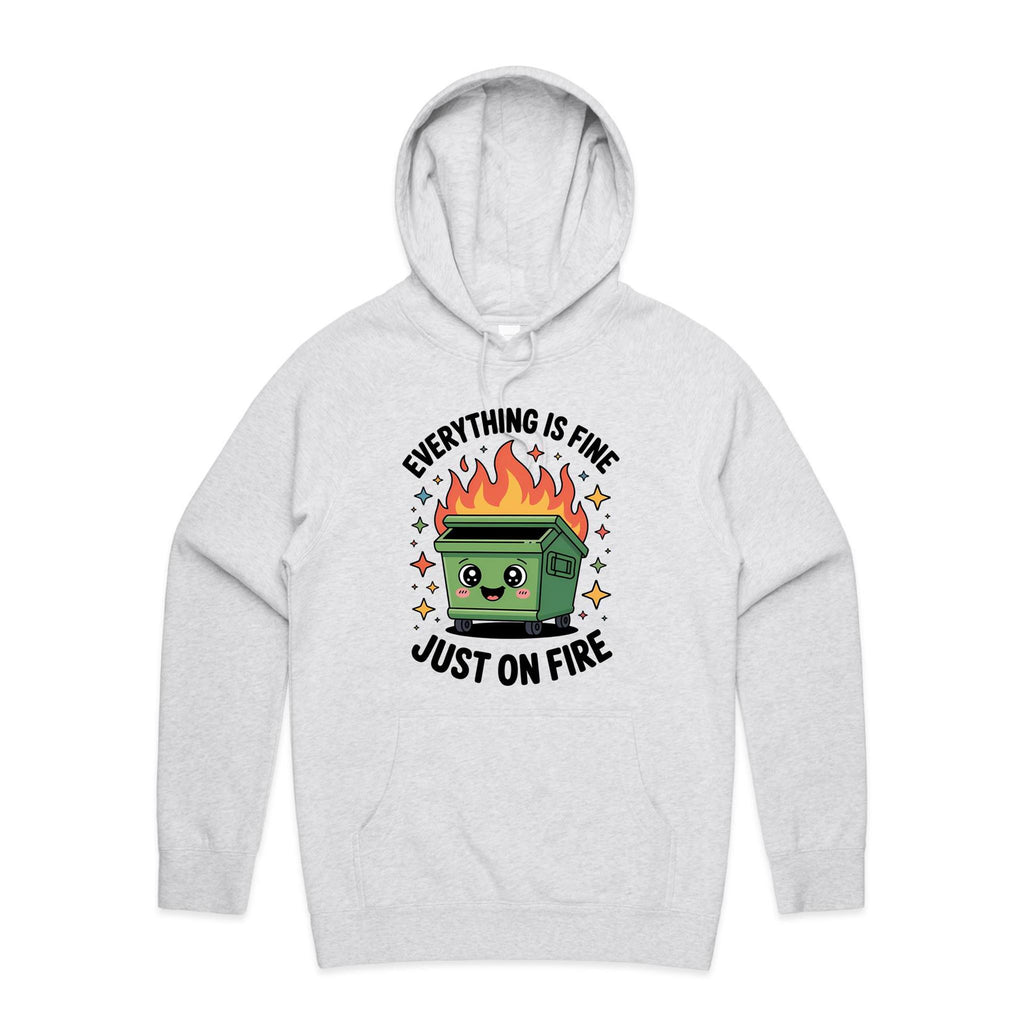 Skip Bin, Dumpster Fire Men's AS Colour Hoodie White Marle Mens Hoodie Printed In Australia
