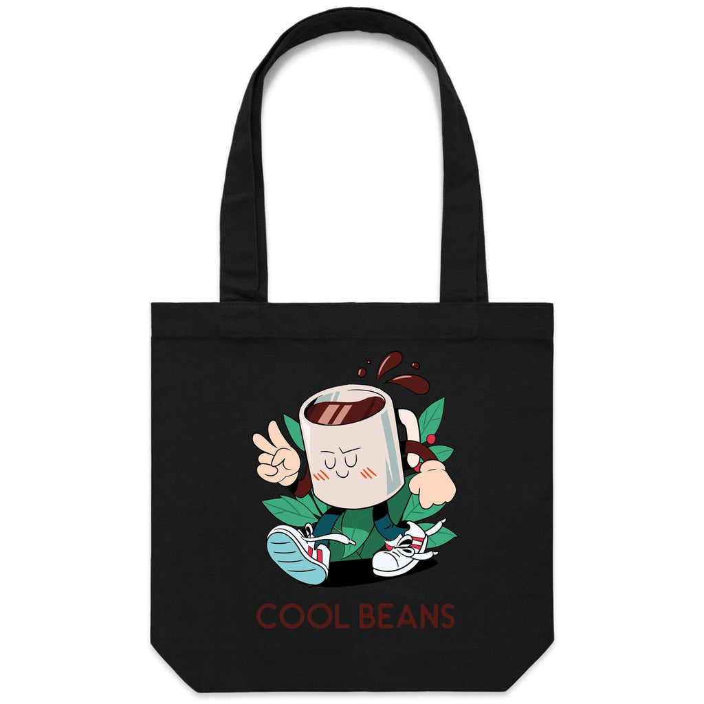 Cool Beans, Coffee - Canvas Tote Bag Black One Size Tote Bag Coffee Printed In Australia