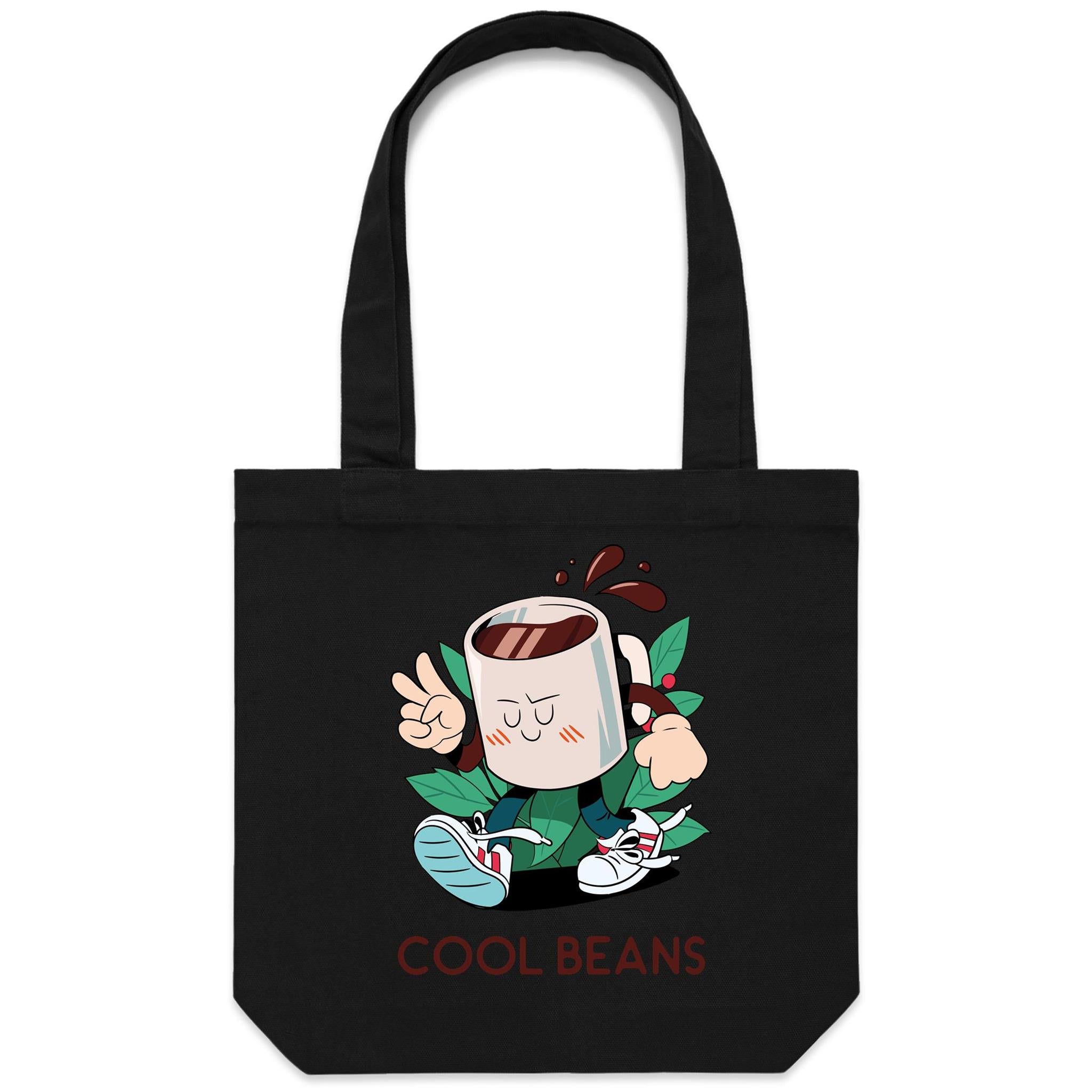 Cool Beans, Coffee - Canvas Tote Bag Black One Size Tote Bag Coffee Printed In Australia