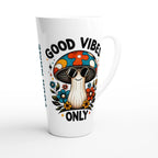 Personalised Good Vibes Only, Hippie Mushroom With Sunglasses White Latte 17oz Ceramic Mug Personalised Latte Mug Globally Fulfilled Positivity