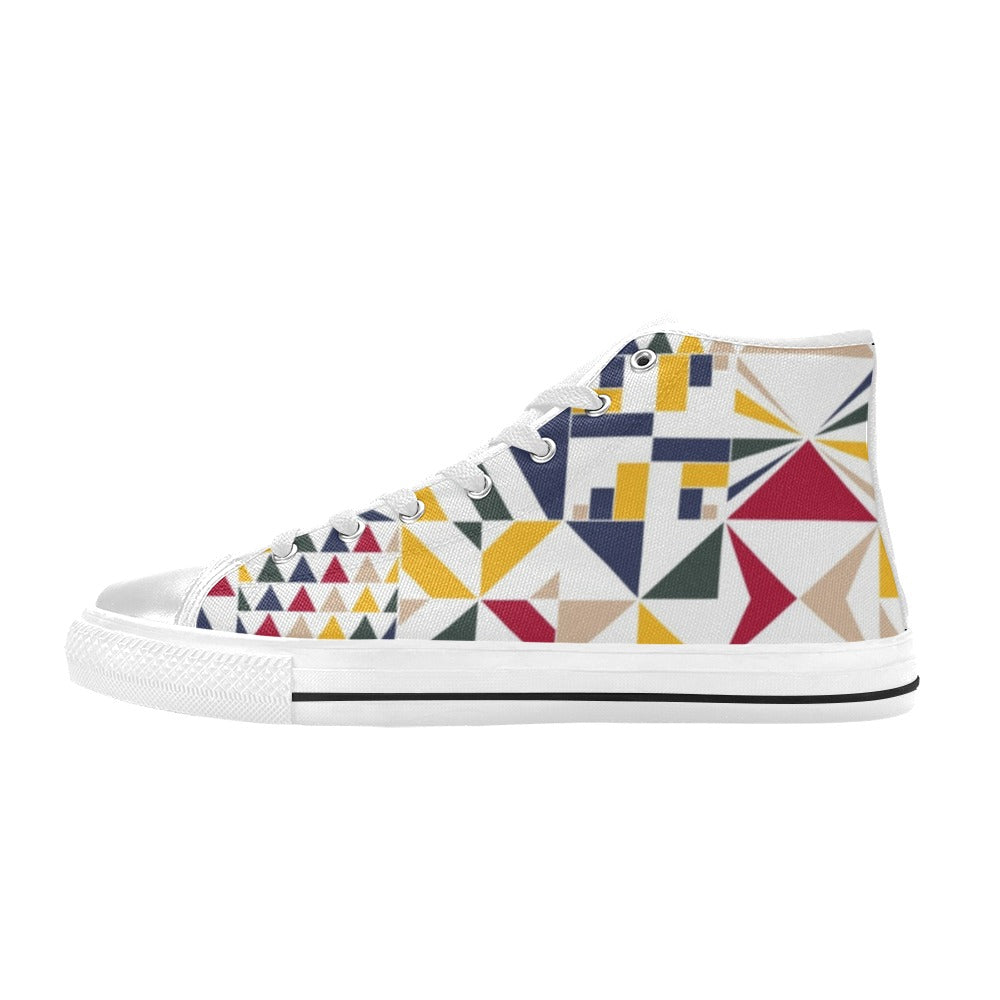Red Mosaic - Women's High Top Canvas Shoes