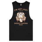I'm Not Lazy, I'm In Energy Saving Mode, Cat Mens Men's AS Colour Drop Arm Tank Top Black Drop Arm Tank Top animal Printed In Australia