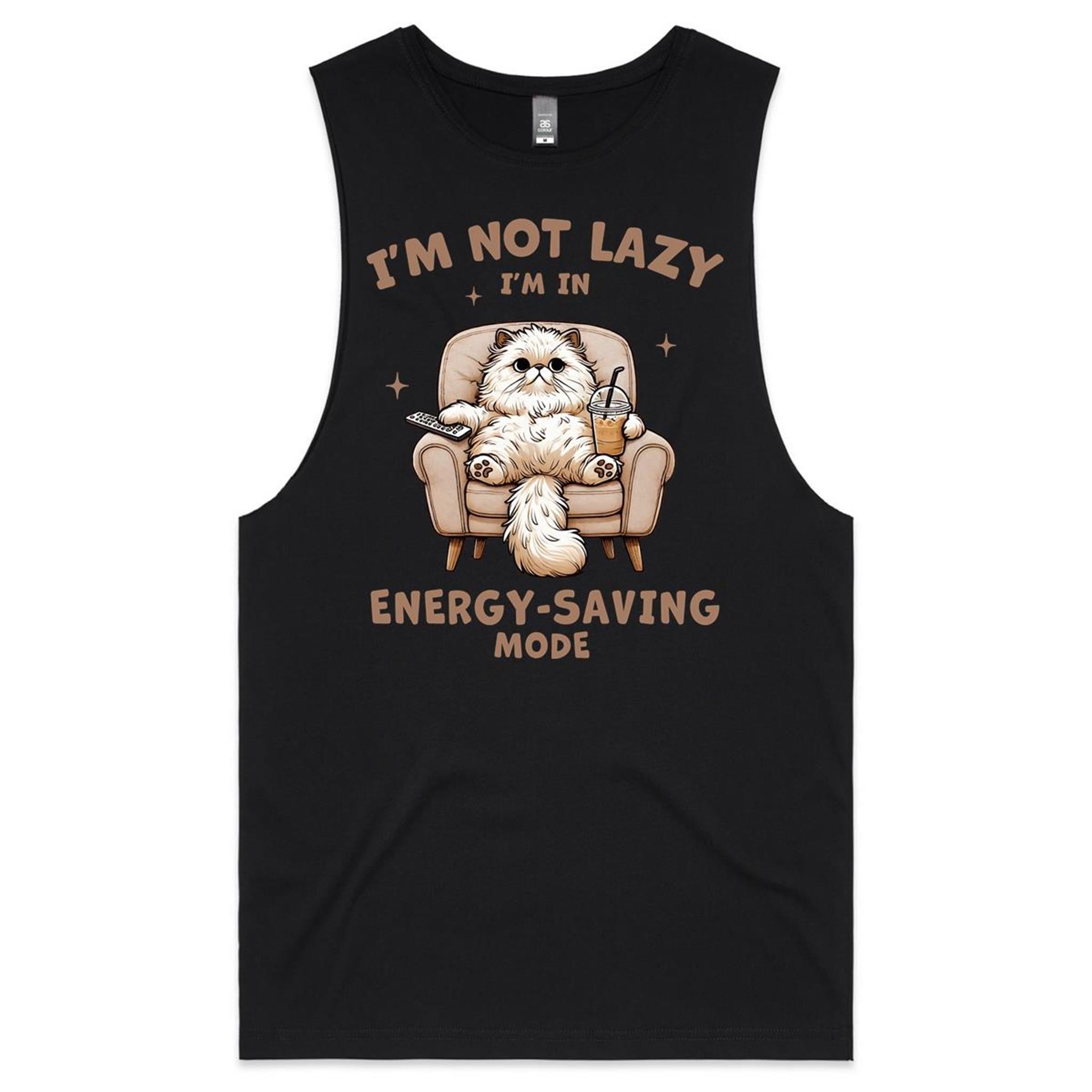 I'm Not Lazy, I'm In Energy Saving Mode, Cat - Mens Tank Top Tee Black Drop Arm Tank Top animal Printed In Australia