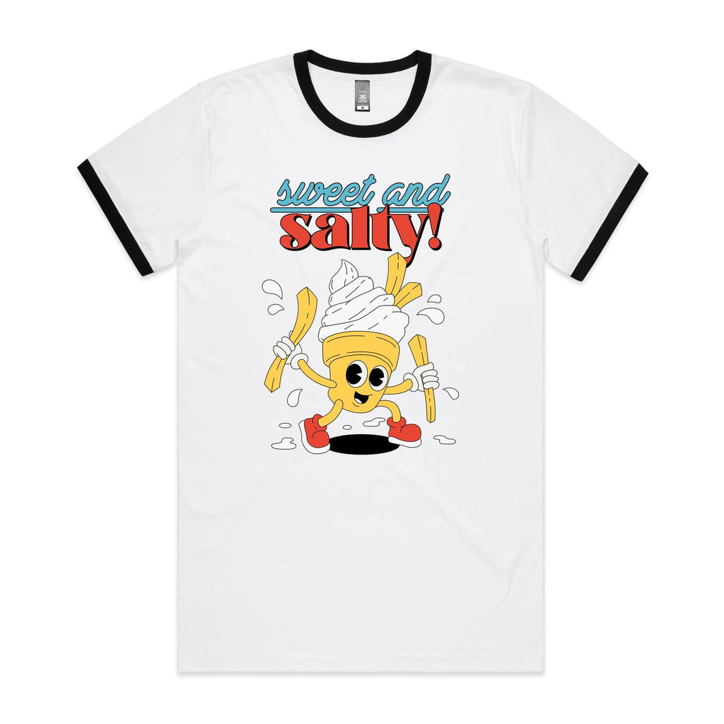 Sweet And Salty, Ice Cream And Fries - Staple Ringer Tee White Black Ringer T-Shirt Food Printed In Australia