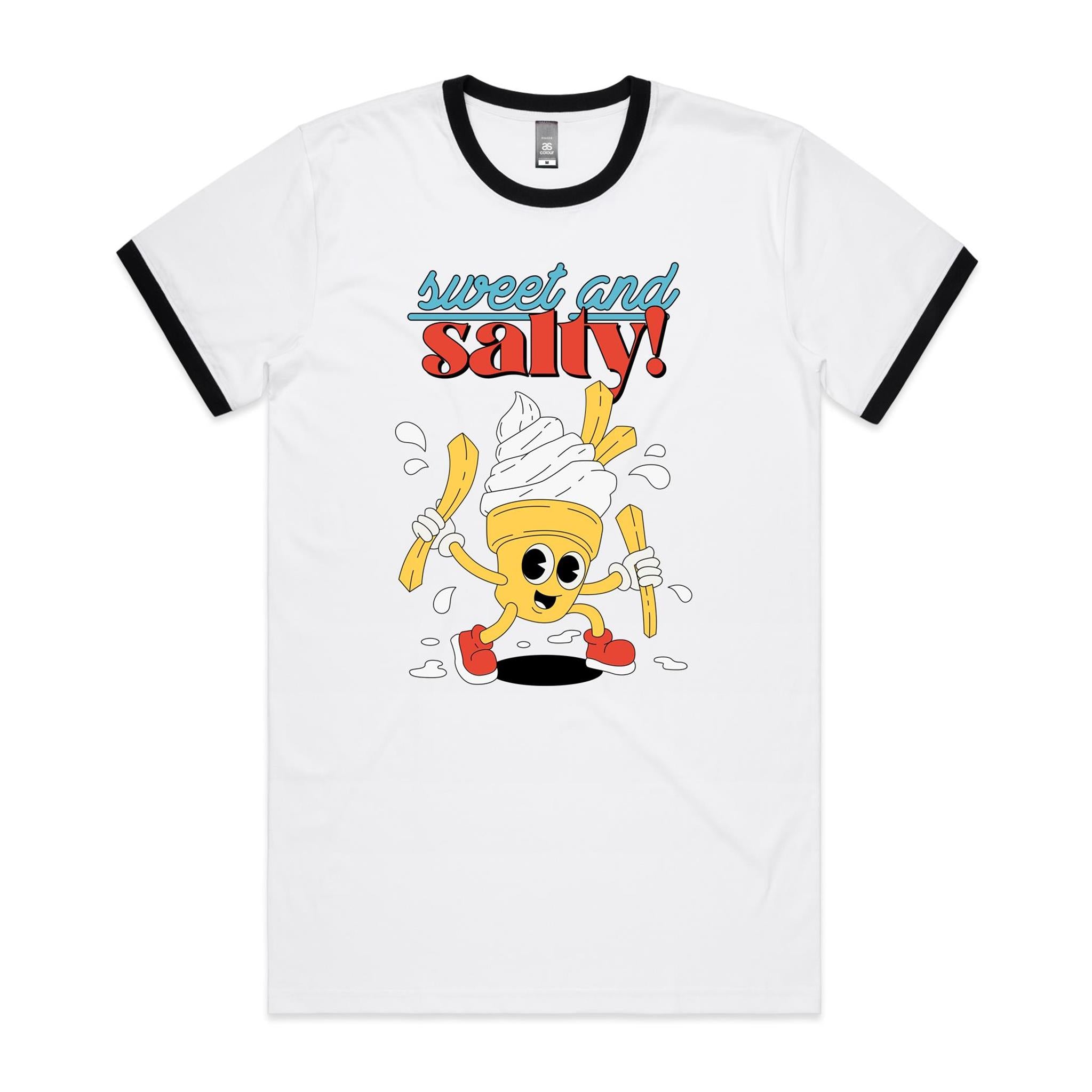 Sweet And Salty, Ice Cream And Fries - Staple Ringer Tee White Black Ringer T-Shirt Food Printed In Australia