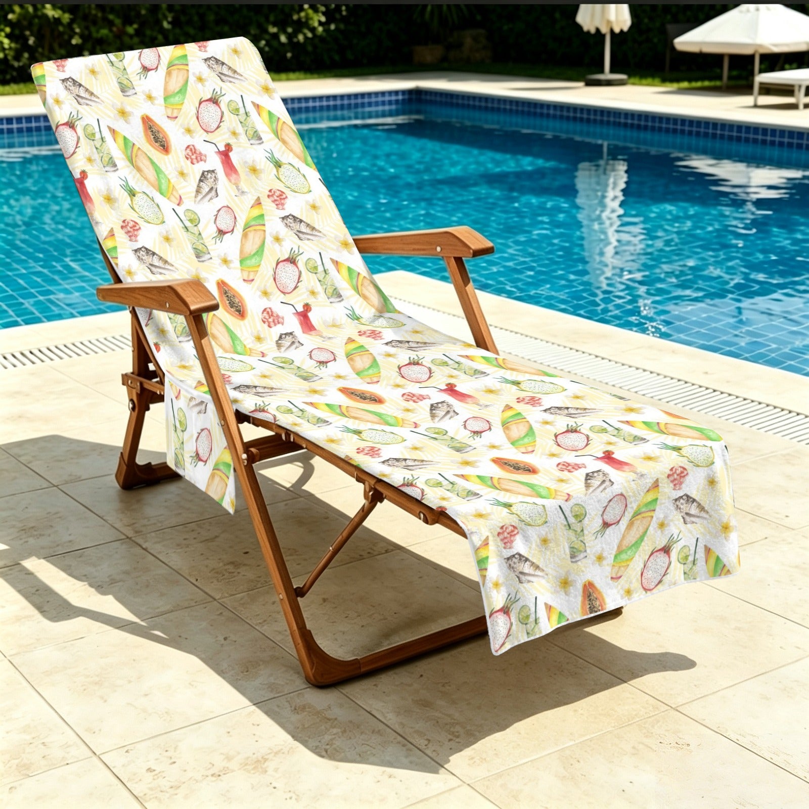 Tropical Surf Beach Chair Towel Cover with Side Pockets