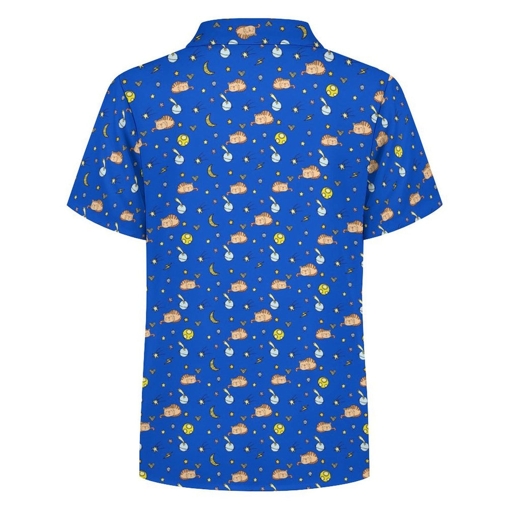 Cats In Space Kids Youth Short Sleeve Button Up Shirt