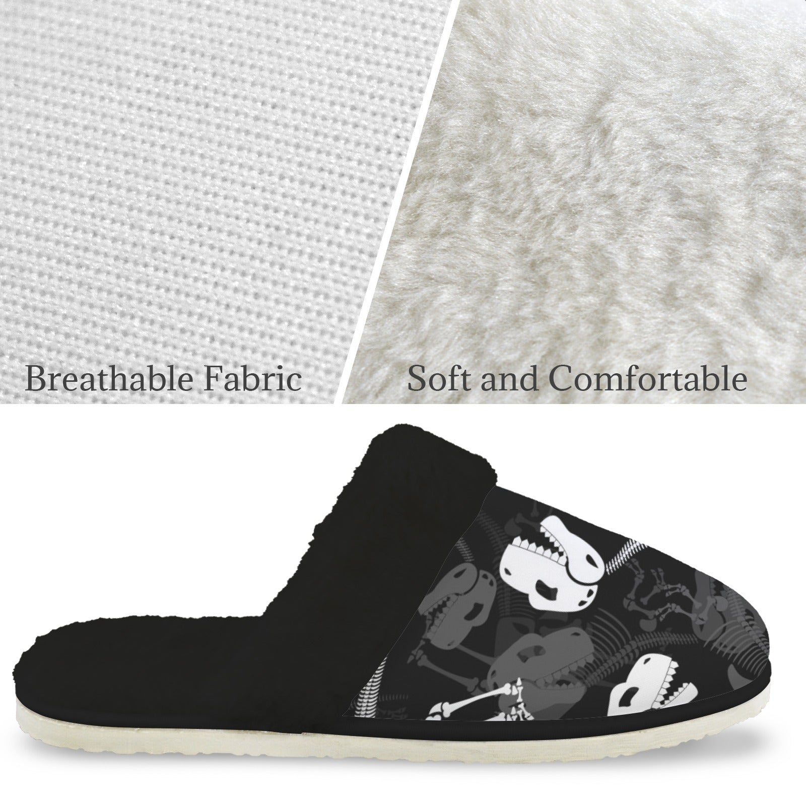 Dinosaur Skeleton Men's Fur Trim Thick-Sole Indoor Slippers Men's Fur Trimmed Slippers animal Printed Offshore