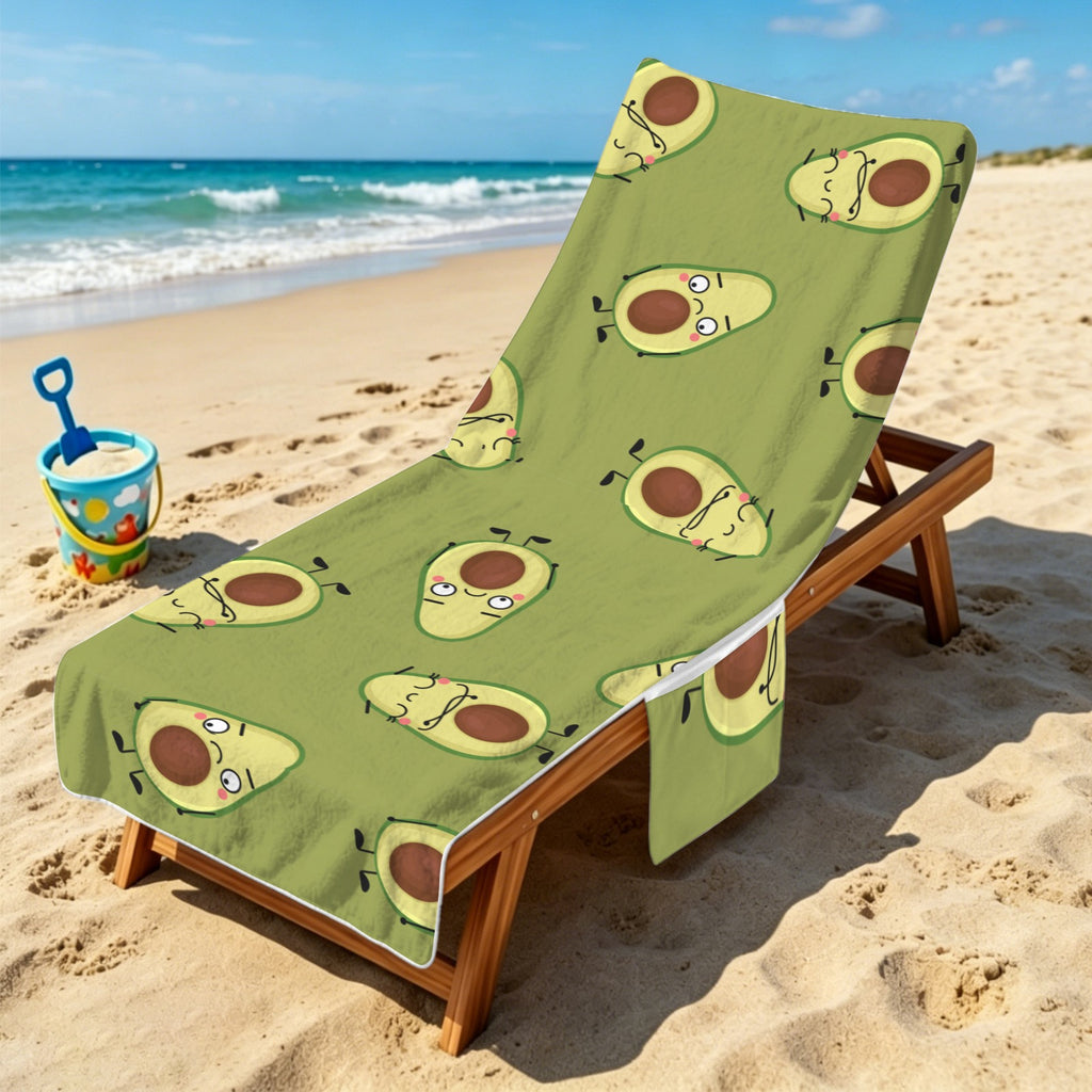 Avocado Characters Beach Chair Towel Cover with Side Pockets