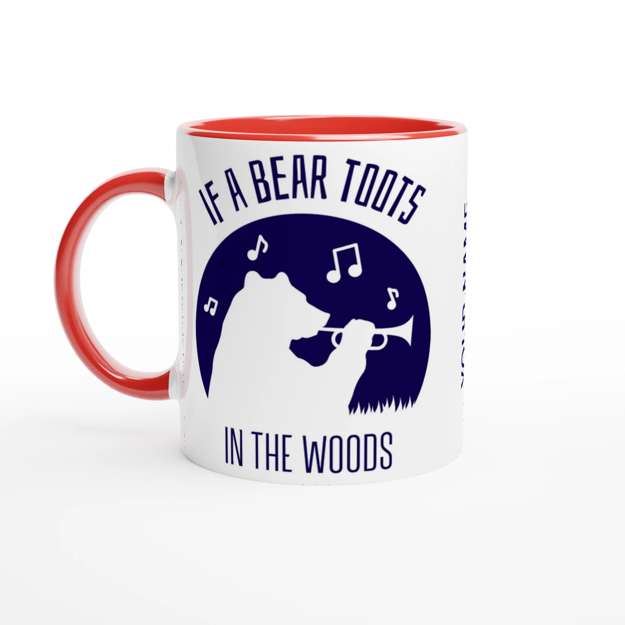 Personalised - If A Bear Toots In The Woods, Trumpet Player - White 11oz Ceramic Mug Ceramic Red Personalised Mug animal customise Globally Fulfilled Music personalise