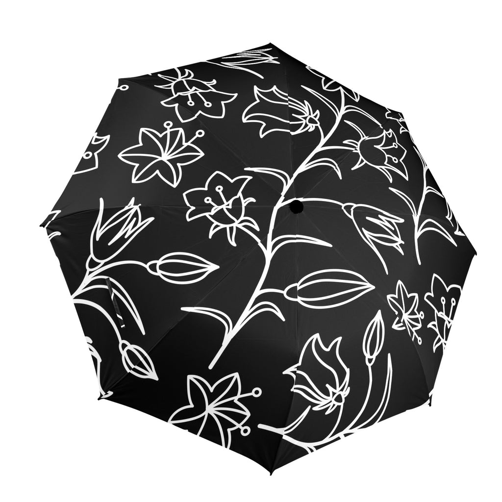 Black And White Floral - Semi-Automatic Foldable Umbrella (Model U12) One Size Semi-Automatic Foldable Umbrella (U12)