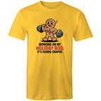 Working On My Holiday Bod, It's Cookie Shaped - Mens T-Shirt Yellow Mens Christmas T-shirt Christmas Printed In Australia
