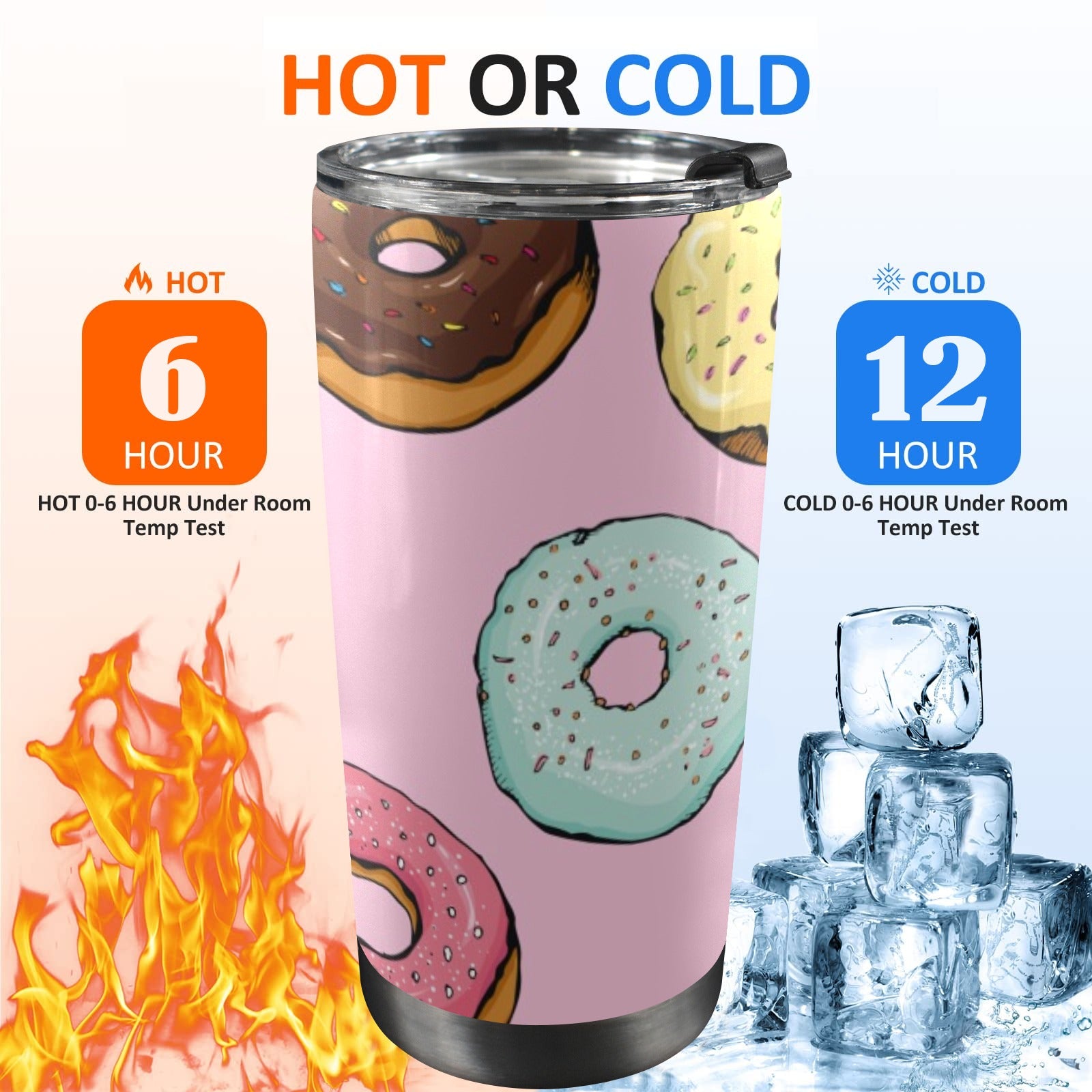 Doughnuts - 20oz Mobile Tumbler with Lid (Black Lock) 20oz Travel Mug Food Printed Offshore