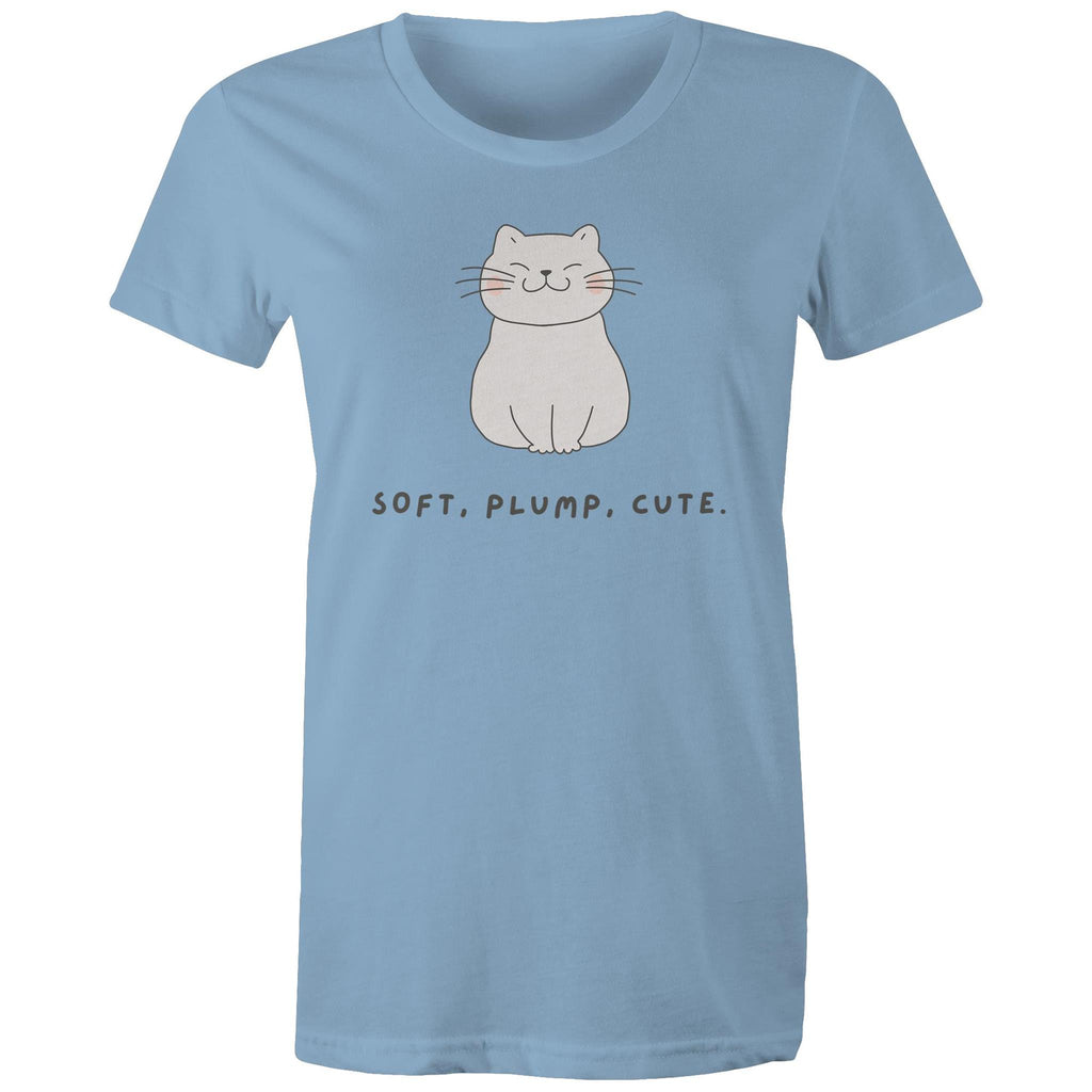 Cat, Soft, Plump Cute - Womens T-shirt Carolina Blue Womens T-shirt animal Printed In Australia