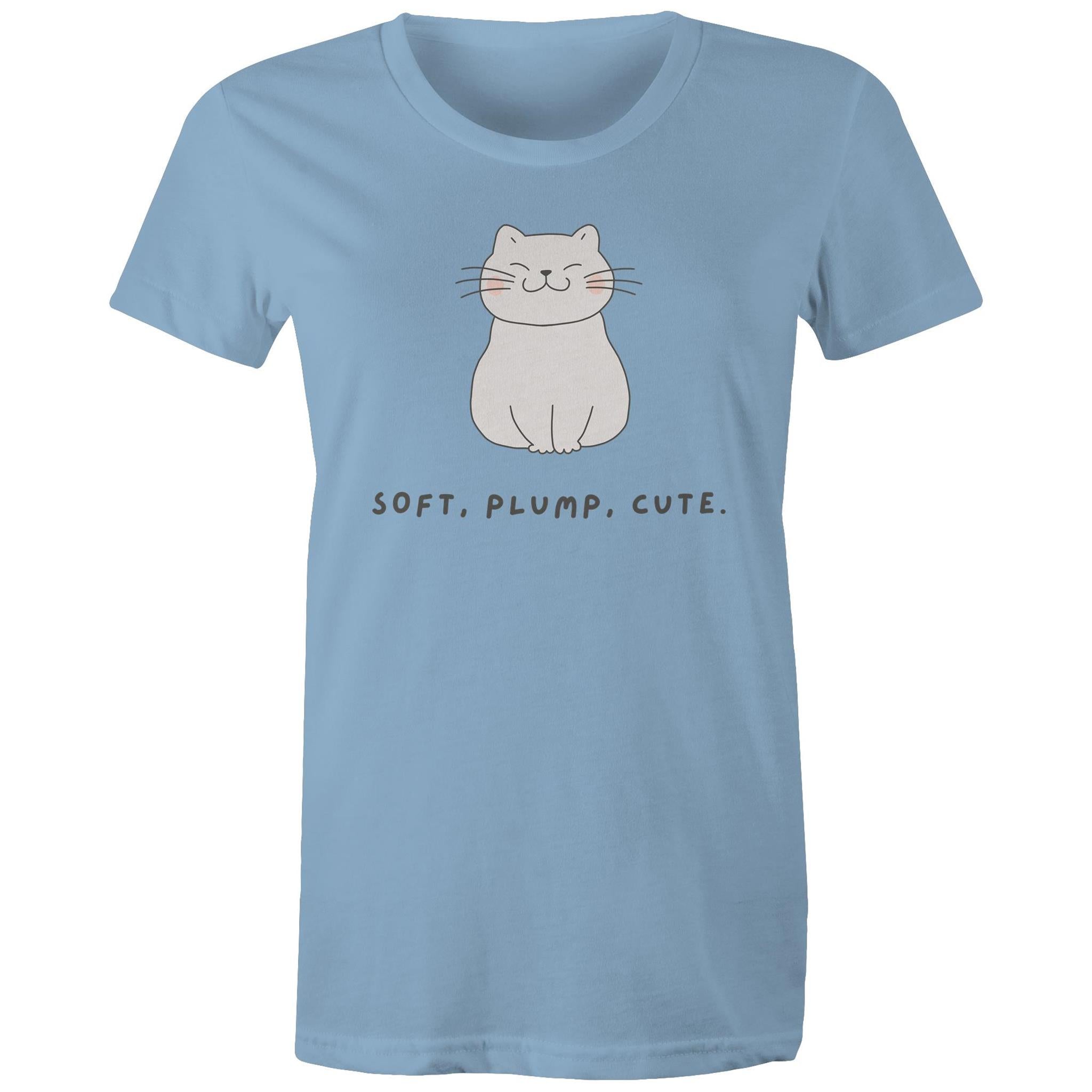 Cat, Soft, Plump Cute - Womens T-shirt Carolina Blue Womens T-shirt animal Printed In Australia