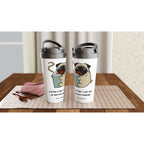 Personalised - Coffee Is Why I Got Out Of Bed This Morning, Puppy - White 15oz Stainless Steel Travel Mug Personalised Travel Mug animal Coffee Globally Fulfilled