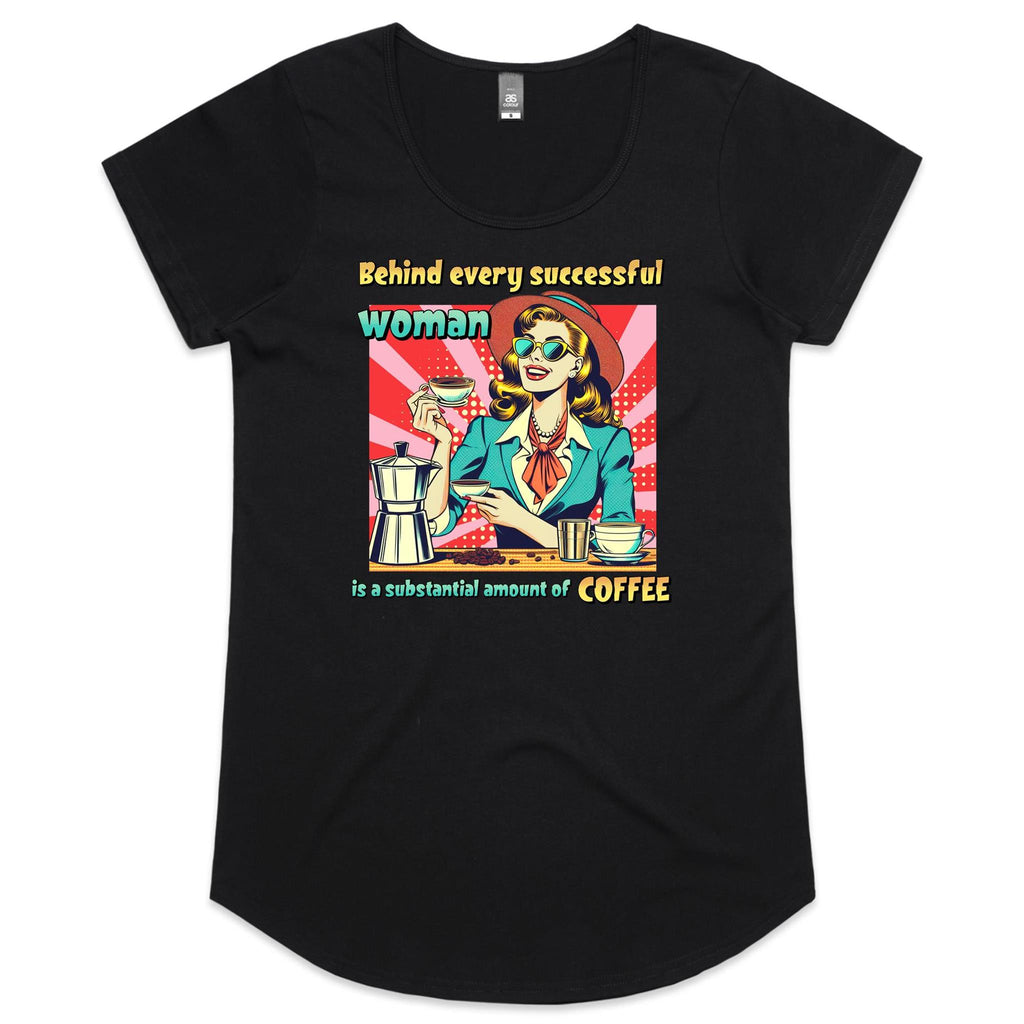 Retro Coffee Woman Women's AS Colour Scoop Neck T-Shirt Black Womens Scoop Neck T-shirt Coffee Printed In Australia Retro
