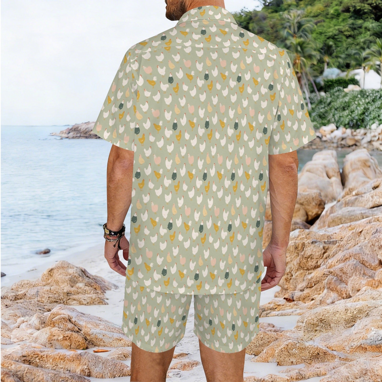 Chicken Life Men's Hawaiian Shirt & Shorts Set Men's Hawaiian Shirt & Shorts Set animal Printed Offshore