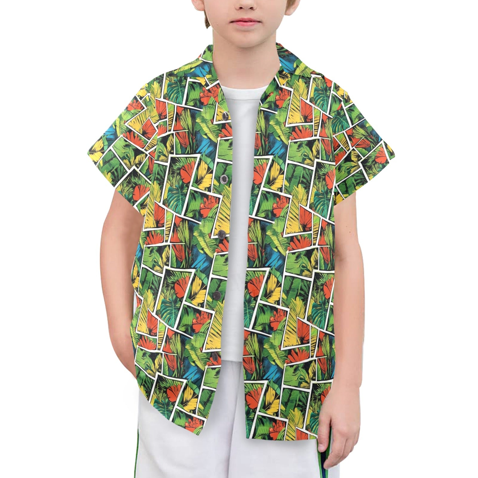 Tropical Comic Book Style Senior Kids Hawaiian Shirt