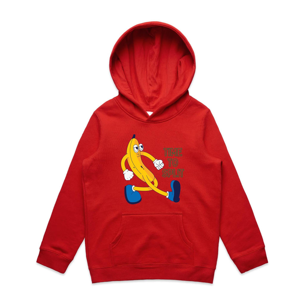 Banana, Time To Split - Kids Hoodie Red Kids Hoodie Printed In Australia