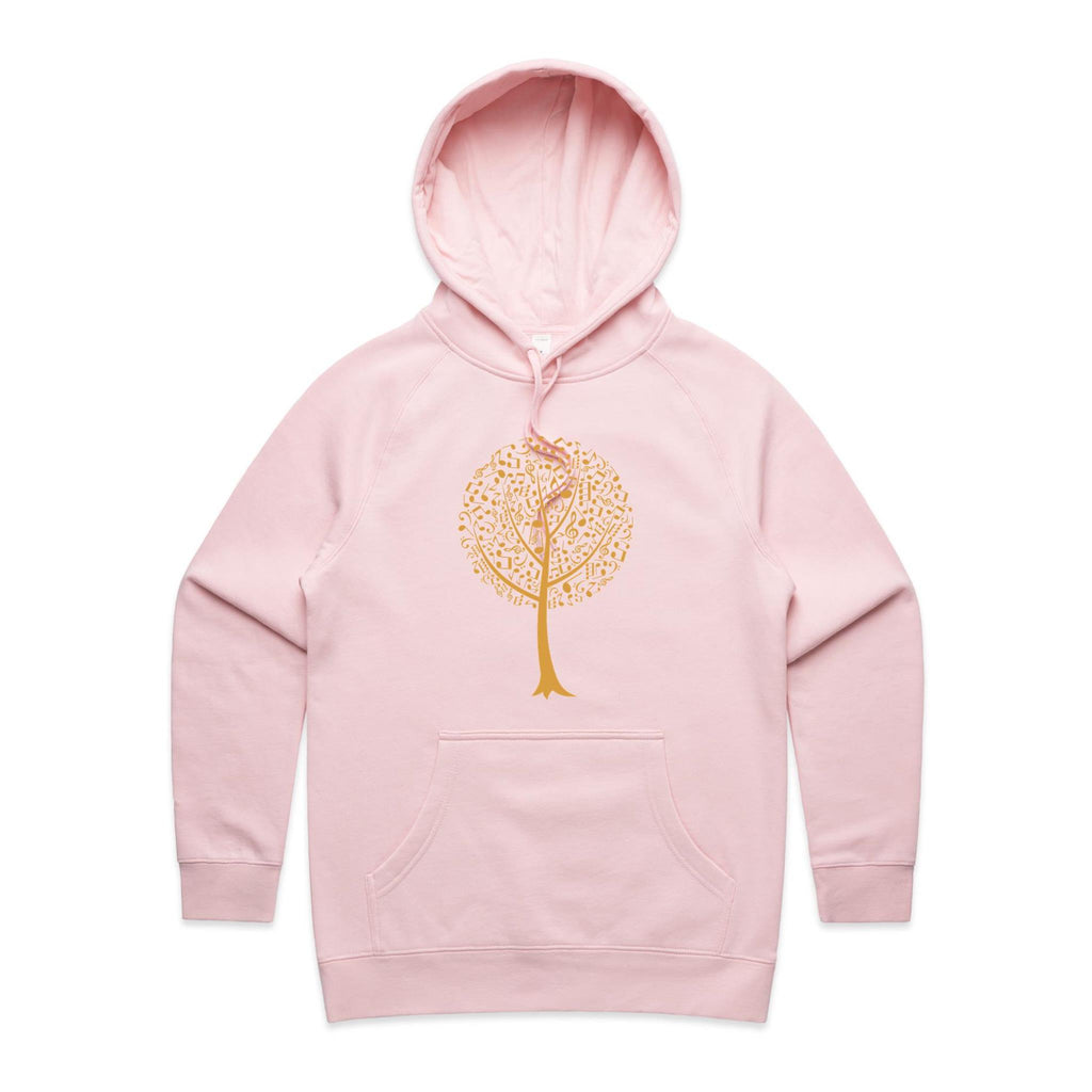 Music Tree - Womens Hoodie Pink Womens Hoodie Music Printed In Australia